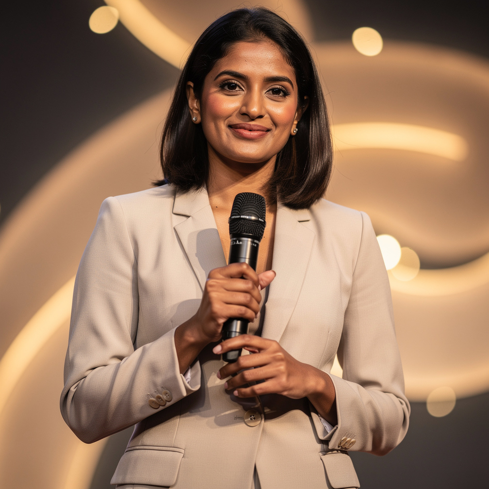 Presenter holding a microphone ready for a culture event interview