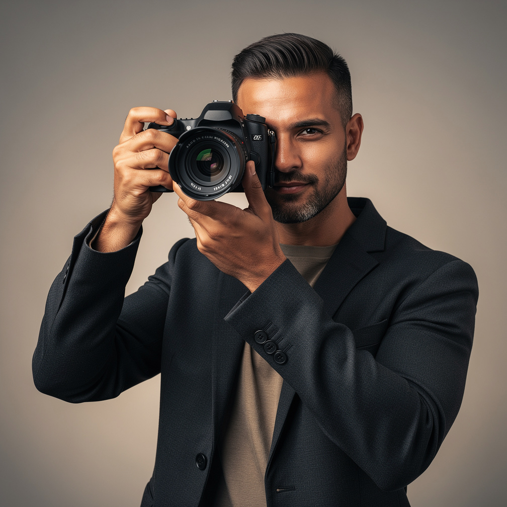 Photographer holding a professional camera at an entertainment event